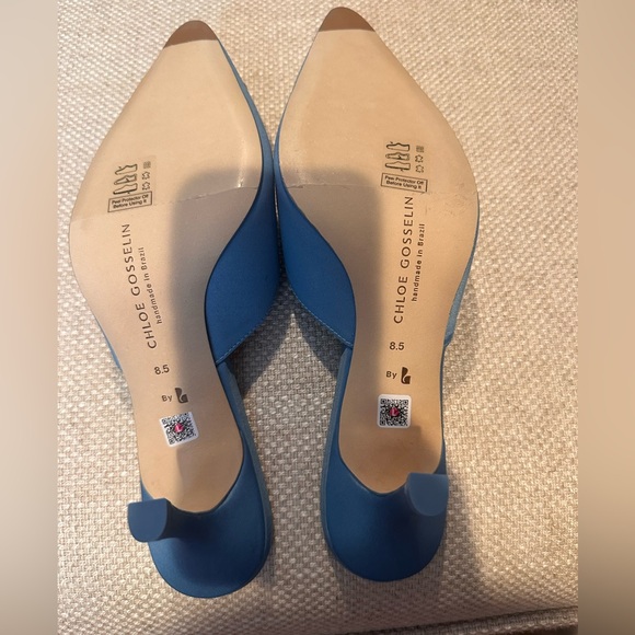 Chloe Gosselin by Larroude Ava Blue Satin Mules Size 8.5 - Picture 6 of 11